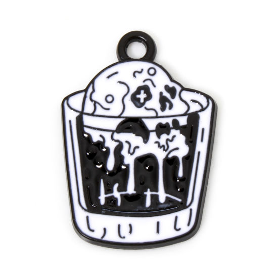 Picture of 10 PCs Zinc Based Alloy Halloween Charms Black Black & White Cup Skull Enamel 23mm x 16mm