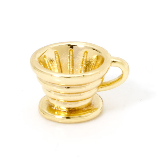 Image de 2 Pcs Breloques en Laiton Tasse Plaqué Or 18K Vaisselles 3D 12.5mm x 7.5mm