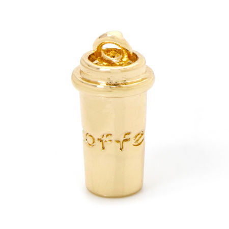 Bild von 2 Stück Messing Charms 18K Vergoldet Tasse Geschirr Message COFFEE " 3D 15mm x 7mm