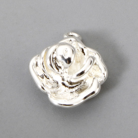 Picture of 2 PCs Brass Valentine's Day Charms Silver Plated Rose Flower 3D 13mm x 11mm