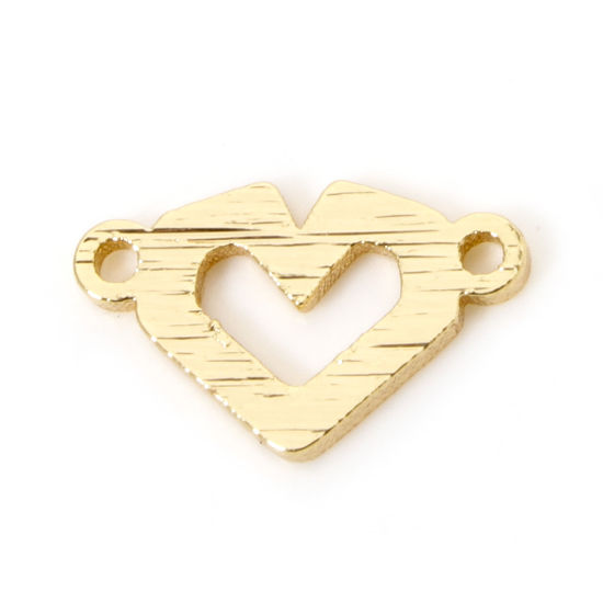 Bild von 5 Stück Messing Valentinstag Steckverbinder Charms Anhänger Herz 18K Vergoldet Ziehbank 11mm x 7mm