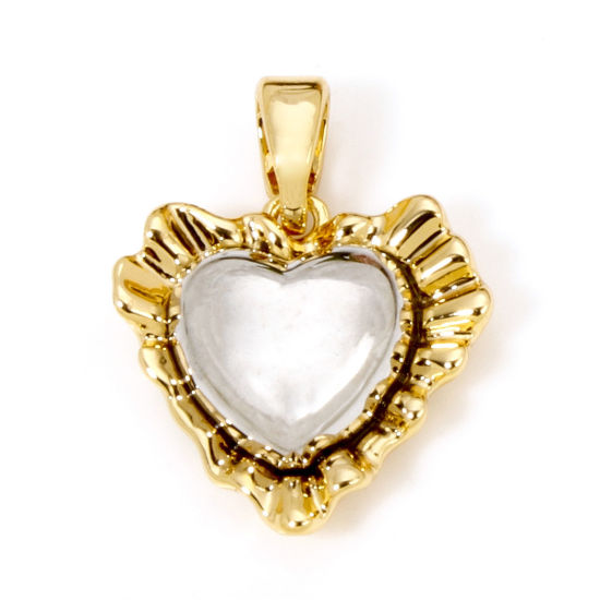 Picture of 2 PCs Brass Valentine's Day Charm Pendant 18K Real Gold Plated & Real Platinum Plated Two Tone Heart 19mm x 14.5mm