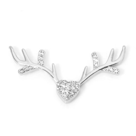 Bild von 2 Stück Messing Weihnachten Steckverbinder Charms Anhänger Echt Platin plattiert Geweih Micro Pave Klar Kubischer Zirkon 26mm x 13mm