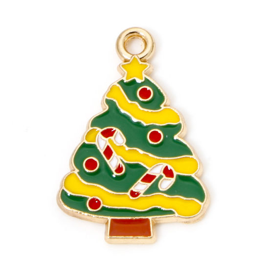 Picture of 20 PCs Zinc Based Alloy Christmas Charms Gold Plated Multicolor Christmas Tree Enamel 24mm x 16mm