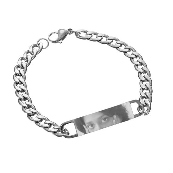 Image de 1 Pièce Bracelets Personnalisés Bijoux avec Nom Photo Image Portrait Personnalisés Vide en 304 Acier Inoxydable Argent Mat 18cm long