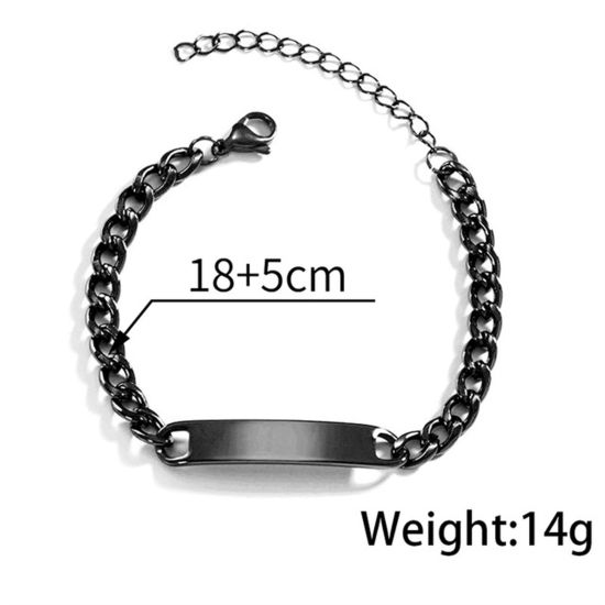 Image de 1 Pièce Bracelets Personnalisés Bijoux avec Nom Photo Image Portrait Personnalisés Vide en 304 Acier Inoxydable Noir 18cm long