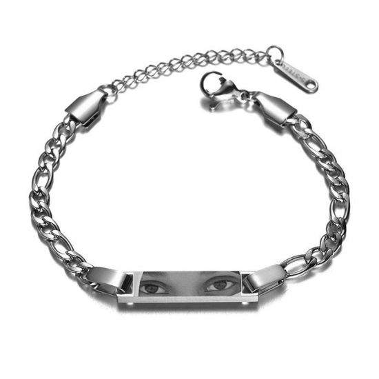 Image de 1 Pièce Bracelets Personnalisés Bijoux avec Nom Photo Image Portrait Personnalisés Vide en 304 Acier Inoxydable Argent Mat 18cm long