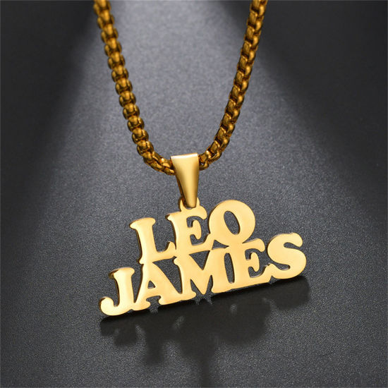 Picture of 1 Piece 304 Stainless Steel Customized Name Necklace Personalized Letter Charm Pendant Gold Plated 45cm(17.7") long