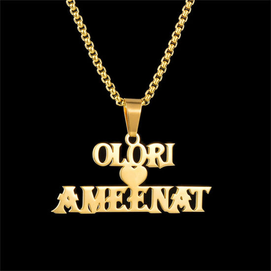 Picture of 1 Piece 304 Stainless Steel Customized Name Necklace Personalized Letter Charm Pendant Gold Plated 45cm(17.7") long