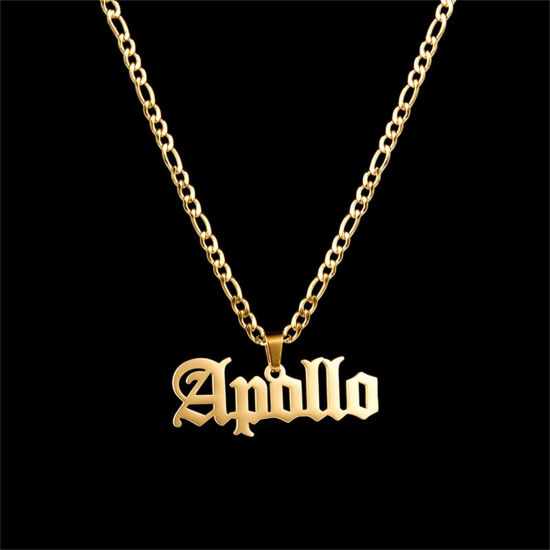 Picture of 1 Piece 304 Stainless Steel Customized Name Necklace Personalized Letter Charm Pendant Gold Plated 45cm(17.7") long