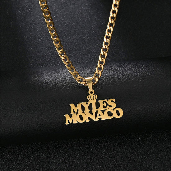 Picture of 1 Piece 304 Stainless Steel Customized Name Necklace Personalized Letter Charm Pendant Gold Plated 45cm(17.7") long