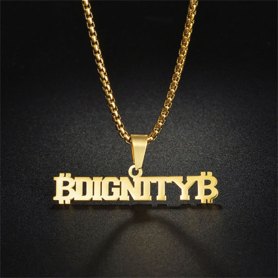 Picture of 1 Piece 304 Stainless Steel Customized Name Necklace Personalized Letter Charm Pendant Gold Plated 45cm(17.7") long