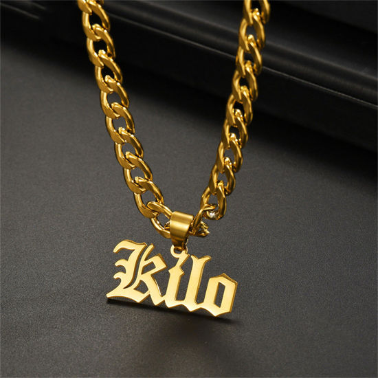 Picture of 1 Piece 304 Stainless Steel Customized Name Necklace Personalized Letter Charm Pendant Gold Plated 45cm(17.7") long