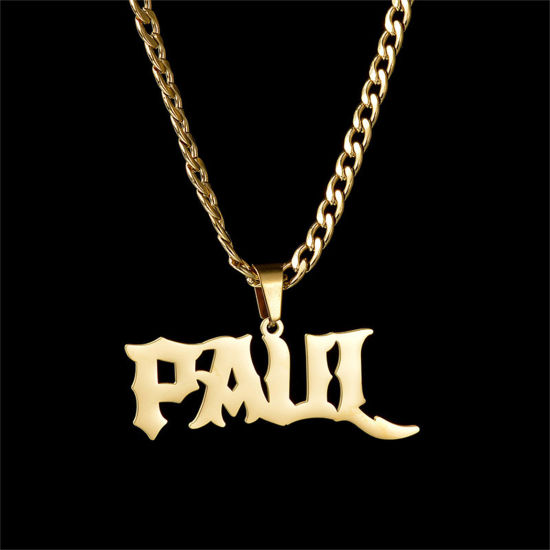 Picture of 1 Piece 304 Stainless Steel Customized Name Necklace Personalized Letter Charm Pendant Gold Plated 45cm(17.7") long