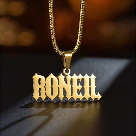 Picture of 1 Piece 304 Stainless Steel Customized Name Necklace Personalized Letter Charm Pendant Gold Plated 45cm(17.7") long