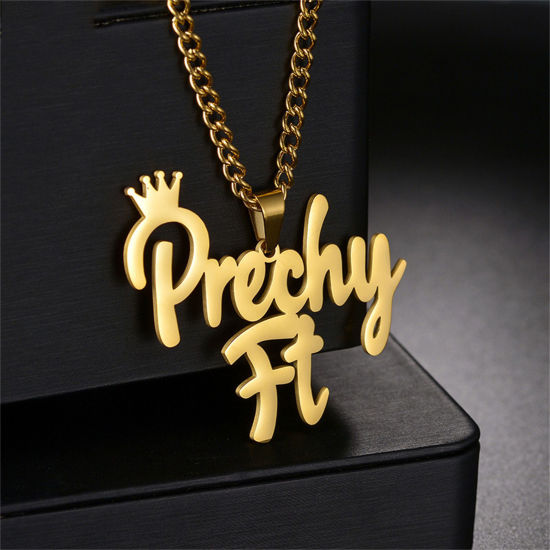 Picture of 1 Piece 304 Stainless Steel Customized Name Necklace Personalized Letter Charm Pendant Gold Plated 45cm(17.7") long