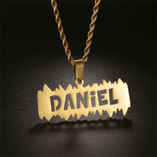 Picture of 1 Piece 304 Stainless Steel Customized Name Necklace Personalized Letter Charm Pendant Gold Plated 45cm(17.7") long