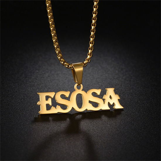 Picture of 1 Piece 304 Stainless Steel Customized Name Necklace Personalized Letter Charm Pendant Gold Plated 45cm(17.7") long