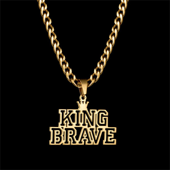 Picture of 1 Piece 304 Stainless Steel Customized Name Necklace Personalized Letter Charm Pendant Gold Plated 45cm(17.7") long