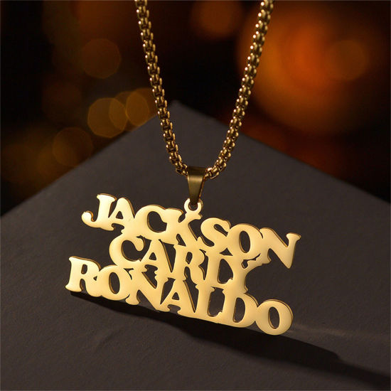 Picture of 1 Piece 304 Stainless Steel Customized Name Necklace Personalized Letter Charm Pendant Gold Plated 45cm(17.7") long