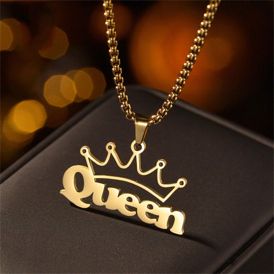 Picture of 1 Piece 304 Stainless Steel Customized Name Necklace Personalized Letter Charm Pendant Gold Plated 45cm(17.7") long