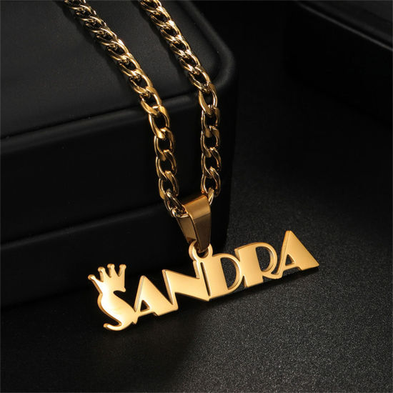 Picture of 1 Piece 304 Stainless Steel Customized Name Necklace Personalized Letter Charm Pendant Gold Plated 45cm(17.7") long