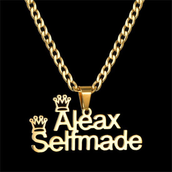 Picture of 1 Piece 304 Stainless Steel Customized Name Necklace Personalized Letter Charm Pendant Gold Plated 45cm(17.7") long