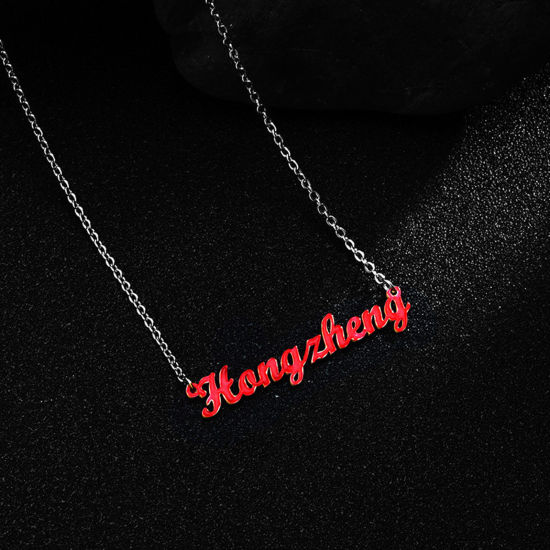 Picture of 1 Piece 304 Stainless Steel DIY Enamel Customized Name Necklace Personalized Letter Charm Pendant Silver Tone 45cm(17 6/8") long