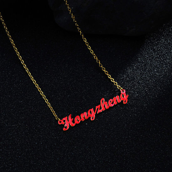 Picture of 1 Piece 304 Stainless Steel DIY Enamel Customized Name Necklace Personalized Letter Charm Pendant Gold Plated 45cm(17 6/8") long