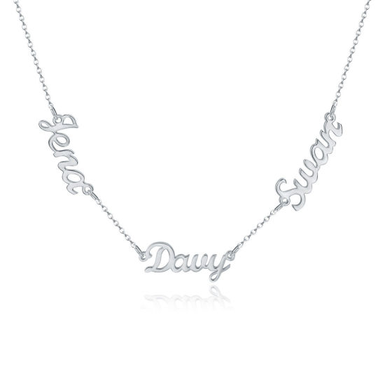 Picture of 1 Piece 304 Stainless Steel Customized 2 Names Necklace Personalized Letter Charm Pendant Silver Tone 45cm(17.7") long