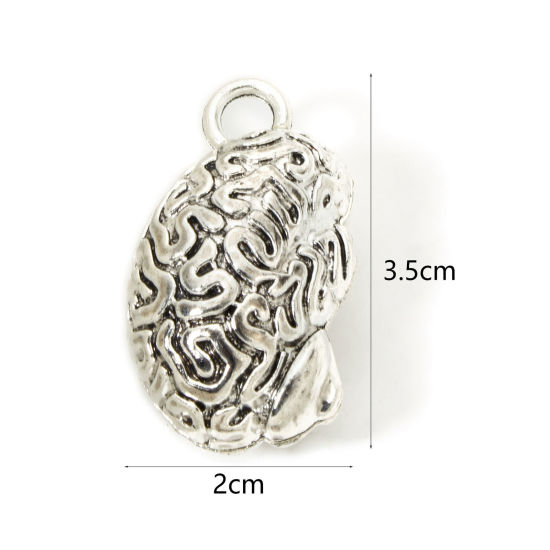 Picture of 2 PCs Zinc Based Alloy Anatomy Jewerly Pendants Antique Silver Color Anatomical Human Cerebrum Brain 3D 3.5cm x 2cm