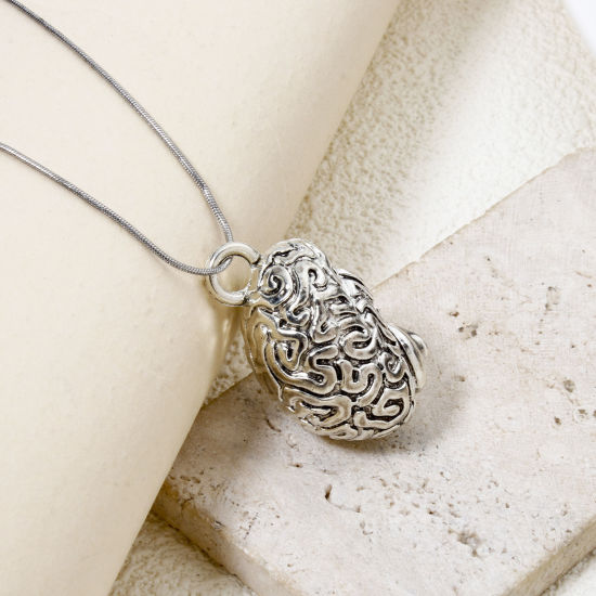 Picture of 2 PCs Zinc Based Alloy Anatomy Jewerly Pendants Antique Silver Color Anatomical Human Cerebrum Brain 3D 3.5cm x 2cm