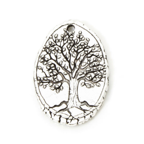 Picture of 20 PCs Zinc Based Alloy Charmes Antique Silver Color Oval Tree of Life 25.5mm x 17mm