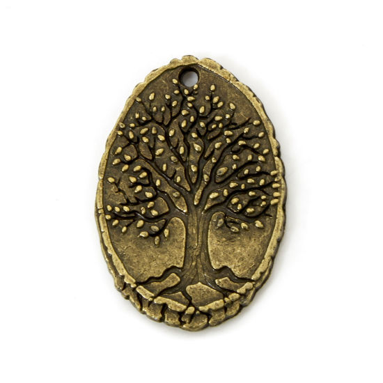 Picture of 20 PCs Zinc Based Alloy Charmes Antique Bronze Oval Tree of Life 25.5mm x 17mm