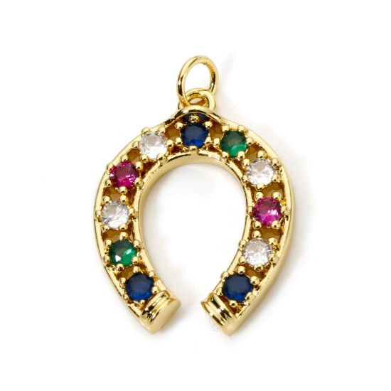 Immagine di 1 Pz Ottone Cowboy dell'Ovest Ciondoli Ferro di Cavallo Placcato Oro 18K Multicolore Cubic Zirconiae 26mm x 18mm