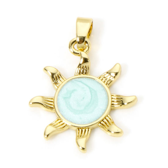 Изображение 2 ШТ Латунь галактика Подвески 18K настоящее золото с покрытием Перлитный Солнце С Эмалью 25мм x 18мм