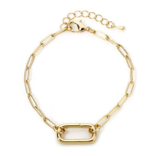 Picture of 1 Piece Brass Paperclip Chain Bracelets Oval Gold Plated With Spring Ring Clasp 17cm(6.7") long