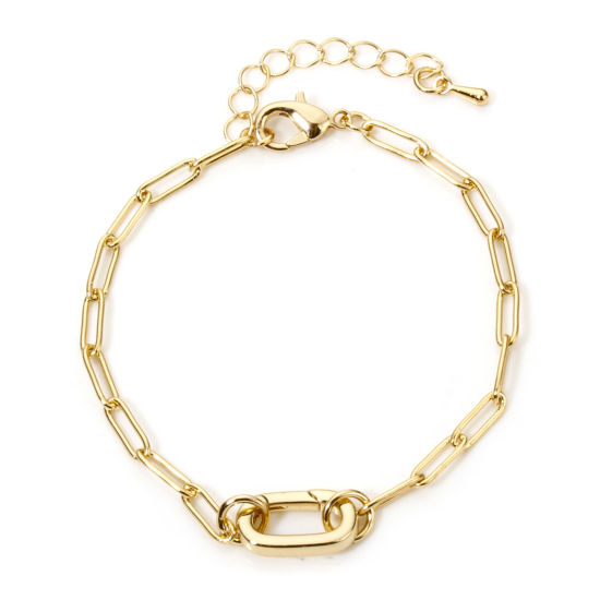 Picture of 1 Piece Brass Paperclip Chain Bracelets Oval Gold Plated With Spring Ring Clasp 16.5cm(6 4/8") long