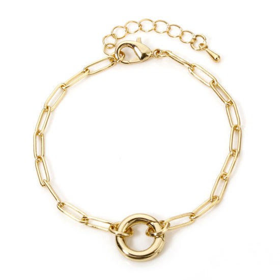 Picture of 1 Piece Brass Paperclip Chain Bracelets Circle Ring Gold Plated With Spring Ring Clasp 16cm(6.3") long