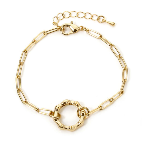 Picture of 1 Piece Brass Paperclip Chain Bracelets Circle Ring Gold Plated With Spring Ring Clasp 17cm(6.7") long