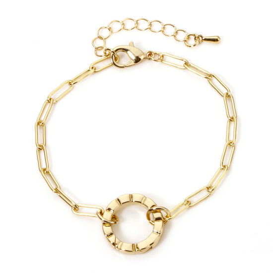 Picture of 1 Piece Brass Paperclip Chain Bracelets Circle Ring Gold Plated With Spring Ring Clasp 16.5cm(6 4/8") long