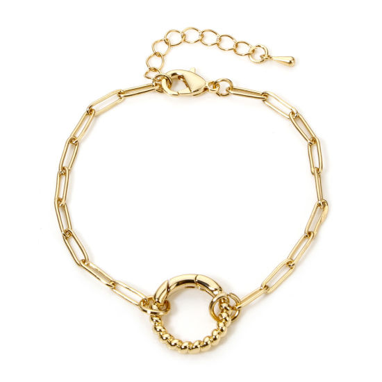 Picture of 1 Piece Brass Paperclip Chain Bracelets Circle Ring Gold Plated With Spring Ring Clasp 16.5cm(6 4/8") long