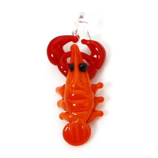 Image de 1 Piece Lampwork Glass Ocean Jewelry Pendants Orange Lobster 3D 4.4cm x 2cm