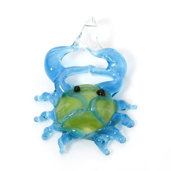 Image de 1 Piece Lampwork Glass Ocean Jewelry Pendants Blue Crab Animal 3D 3.7cm x 2.8cm