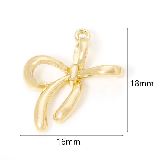 Bild von 2 PCs Eco-friendly Brass Clothes Charms 18K Real Gold Plated Bowknot 18mm x 16mm