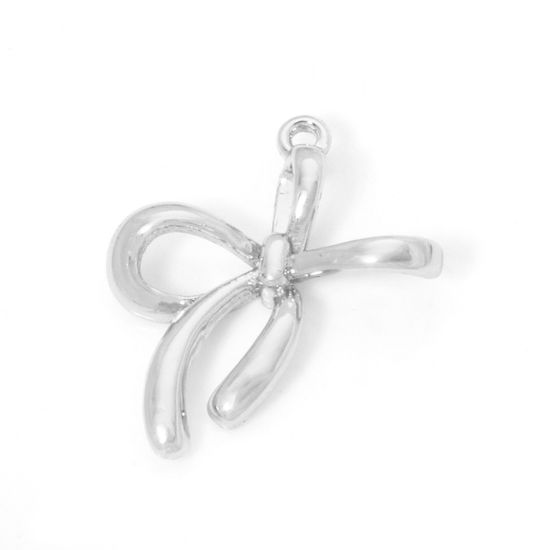 Bild von 2 PCs Eco-friendly Brass Clothes Charms Real Platinum Plated Bowknot 18mm x 16mm