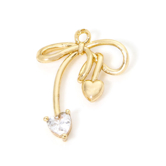 Bild von 2 PCs Eco-friendly Brass Clothes Charms 18K Real Gold Plated Bowknot Clear Cubic Zirconia 25mm x 20mm