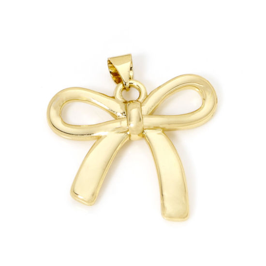 Picture of 1 Piece Eco-friendly Brass Clothes Charm Pendant 18K Real Gold Plated Bowknot 29mm x 27mm