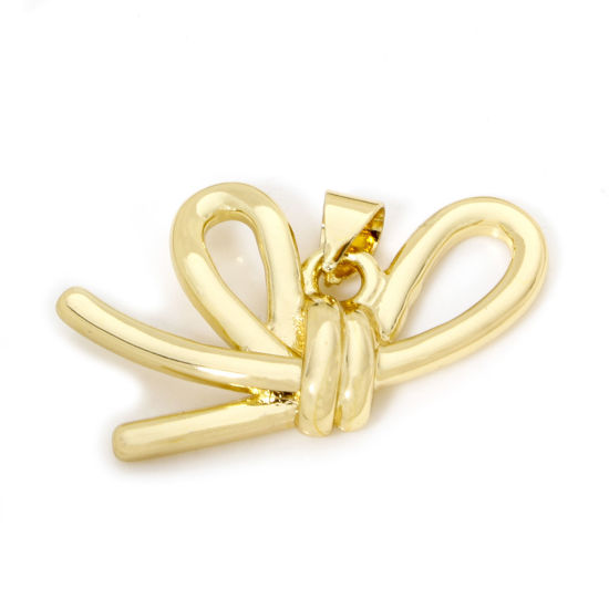 Picture of 1 Piece Eco-friendly Brass Clothes Pendants 18K Real Gold Plated Bowknot 3cm x 1.8cm