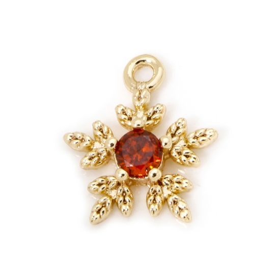 Bild von 2 PCs Eco-friendly Brass Weather Collection Mini Charm Tiny Charm 18K Real Gold Plated Christmas Snowflake Red Cubic Zirconia 12mm x 10mm